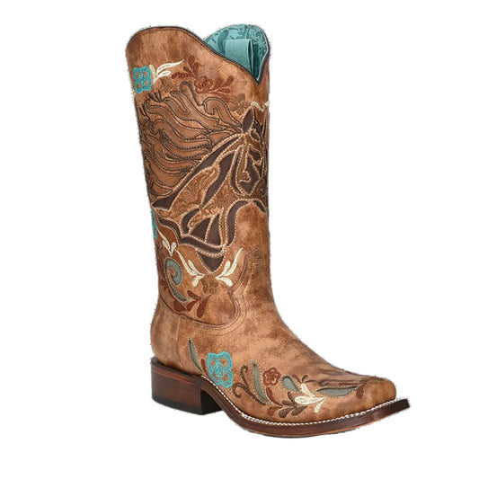 Horse Inlay And Multicolor Embroidery Western Boots | A4266