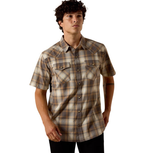 Retro Helix Dark Gull Plaid Mens Shirt 10073574