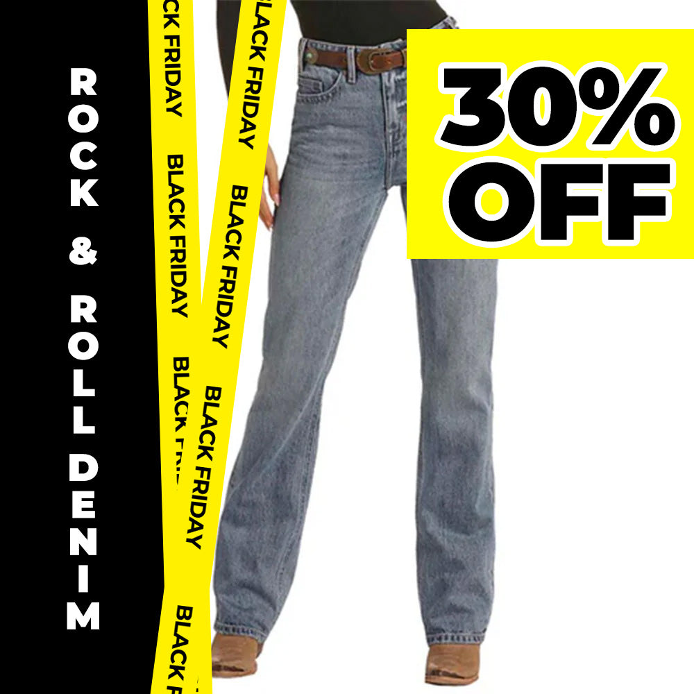 Rock & Roll Denim Women's Medium Wash High-Rise Bootcut Jeans | RRWD4HRZQ3 BACK YOKE DETAIL