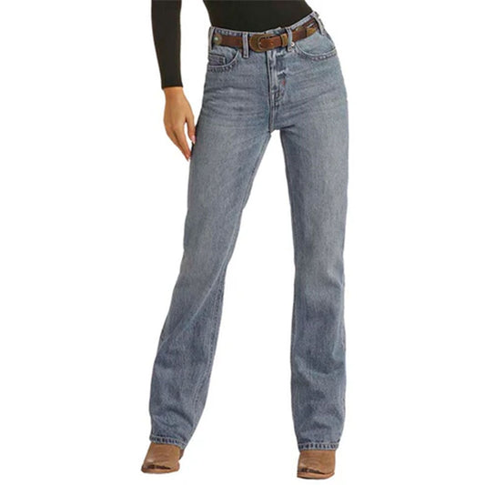 Rock & Roll Denim Women's Medium Wash High-Rise Bootcut Jeans | RRWD4HRZQ3 BACK YOKE DETAIL