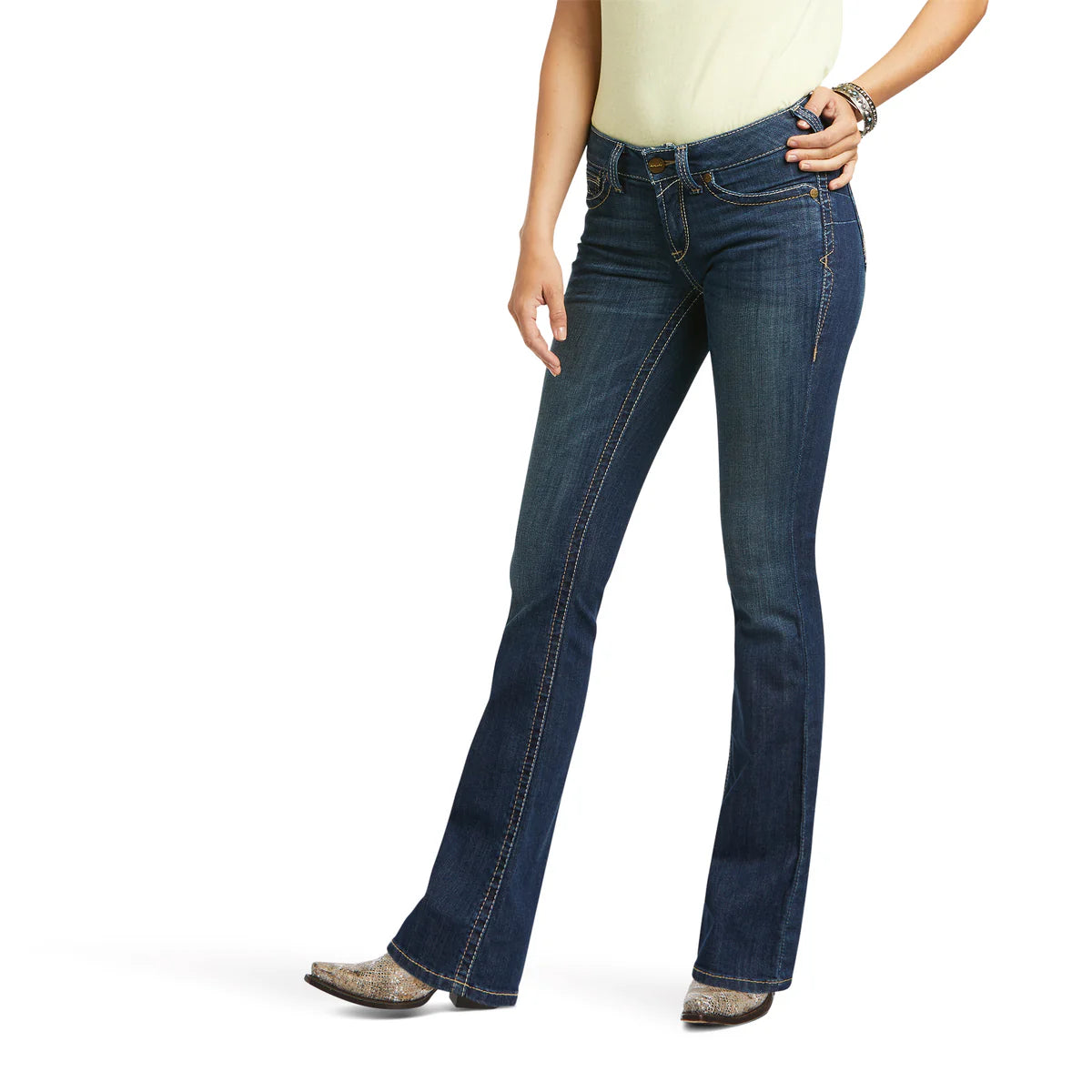 R.E.A.L. Corinne Mid Rise Boot Cut Jeans