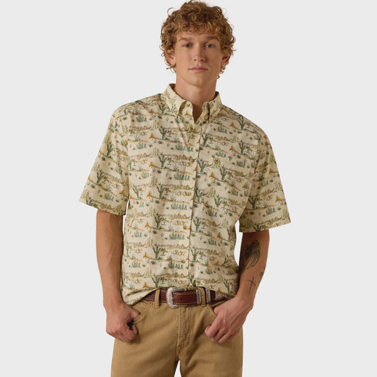 10073530 Sable Almond Oil Scenic Print Classic Fit Shirt
