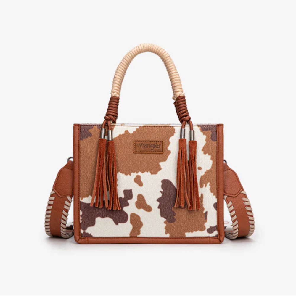 Cow Print Rope Handle Tote Bag