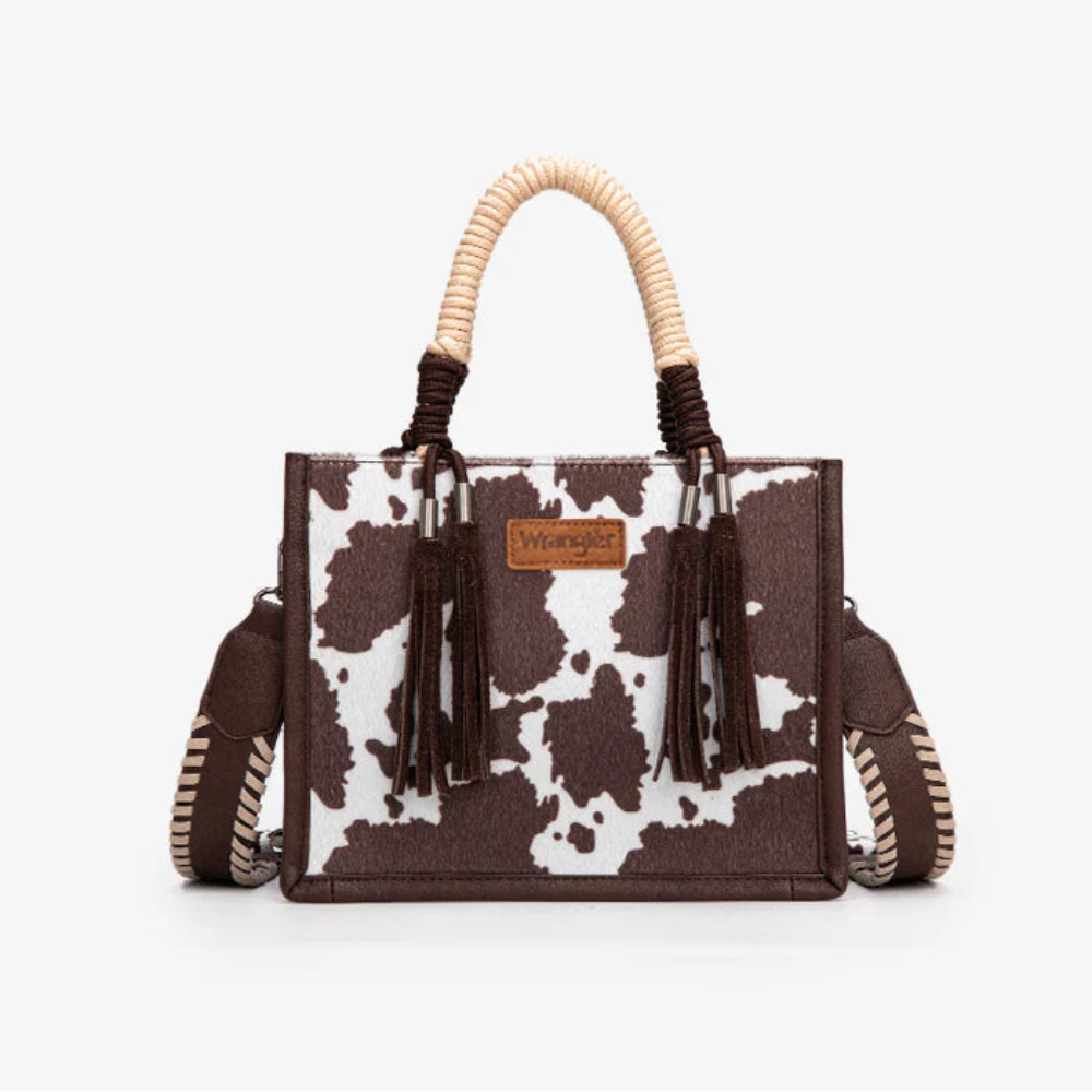 Cow Print Rope Handle Tote Bag