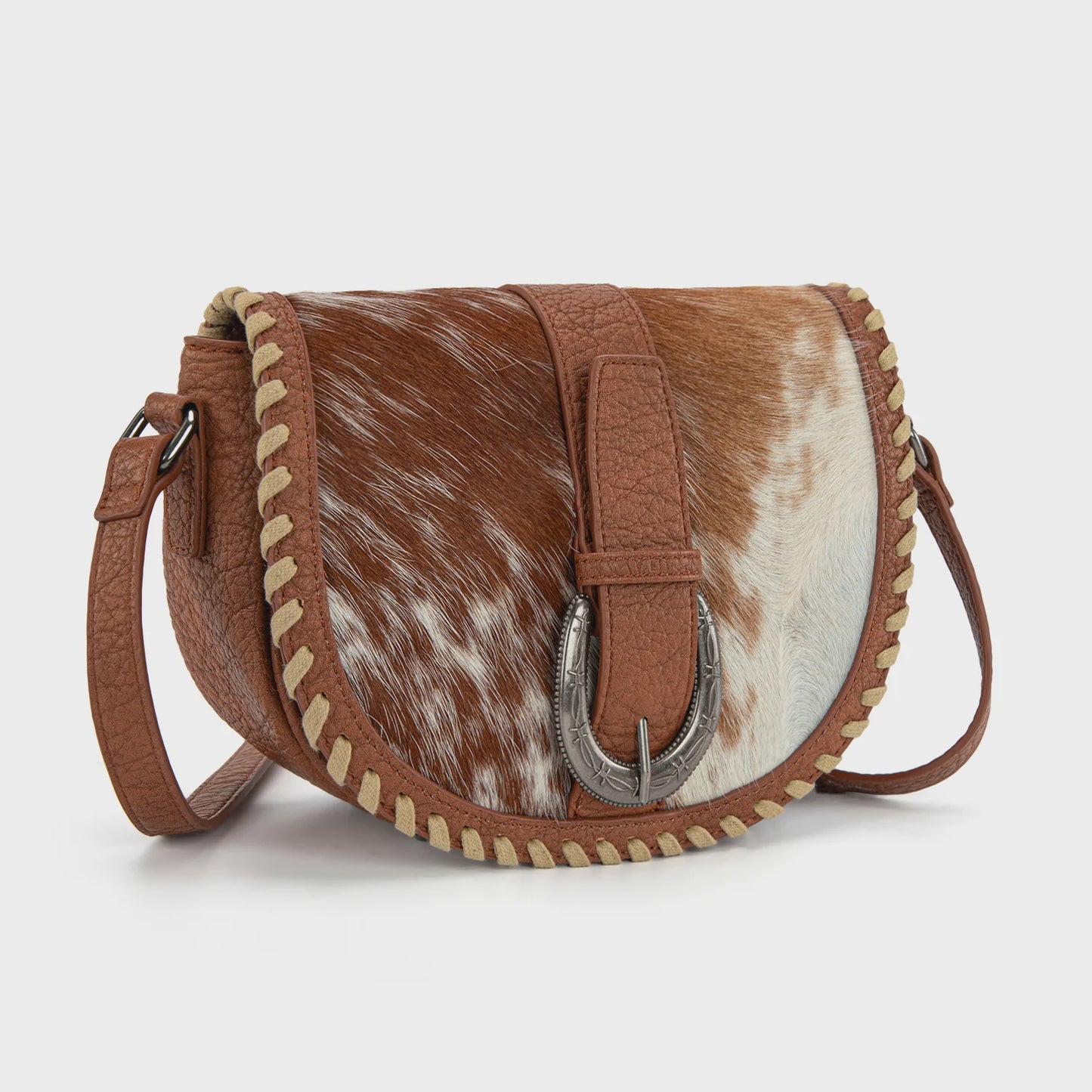 TR204-8360 Trinity Ranch Western Hair-On Cowhide Saddle Crossbody
