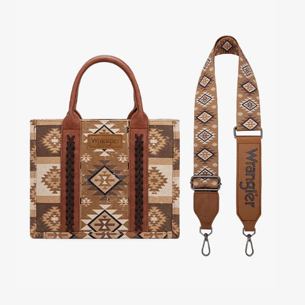 Aztec Pattern Dual Sided Print Tote Bag Brown