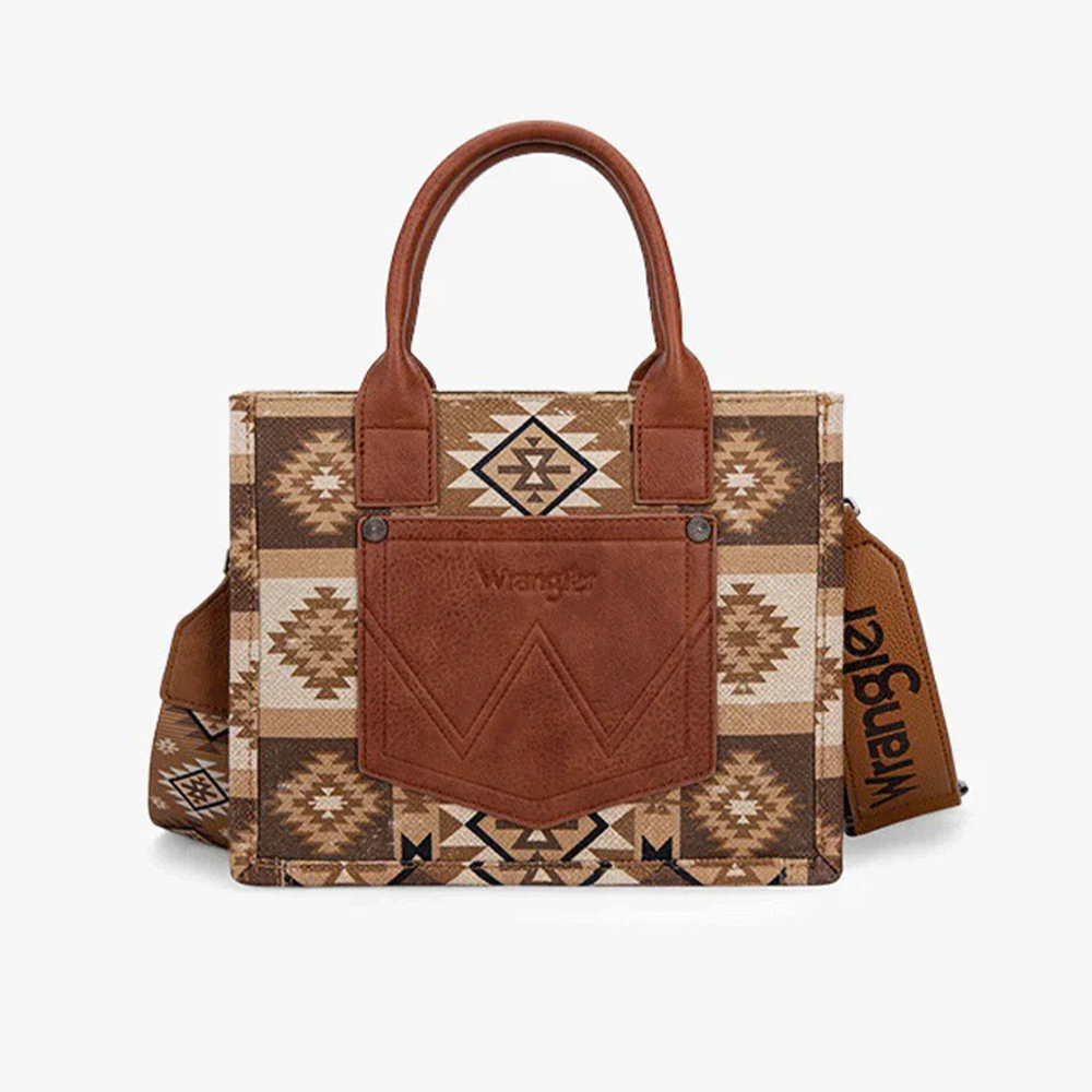 Aztec Pattern Dual Sided Print Tote Bag Brown