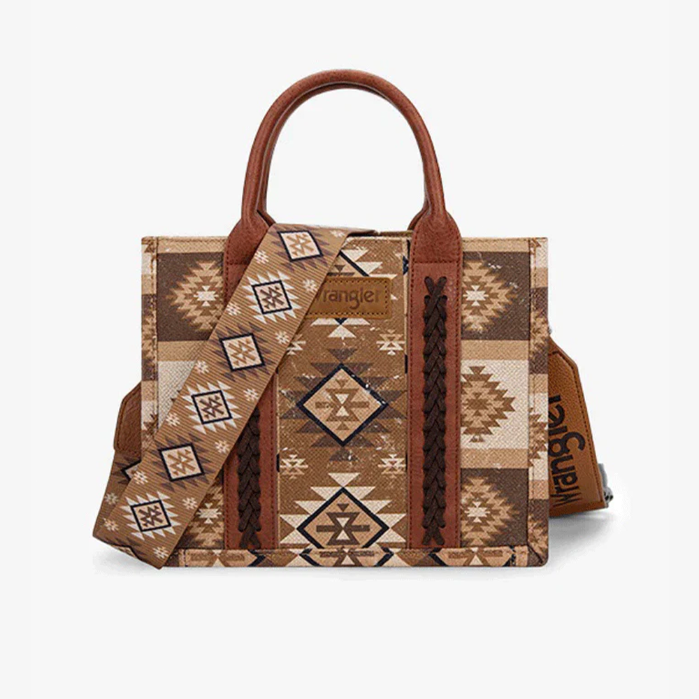 Aztec Pattern Dual Sided Print Tote Bag Brown