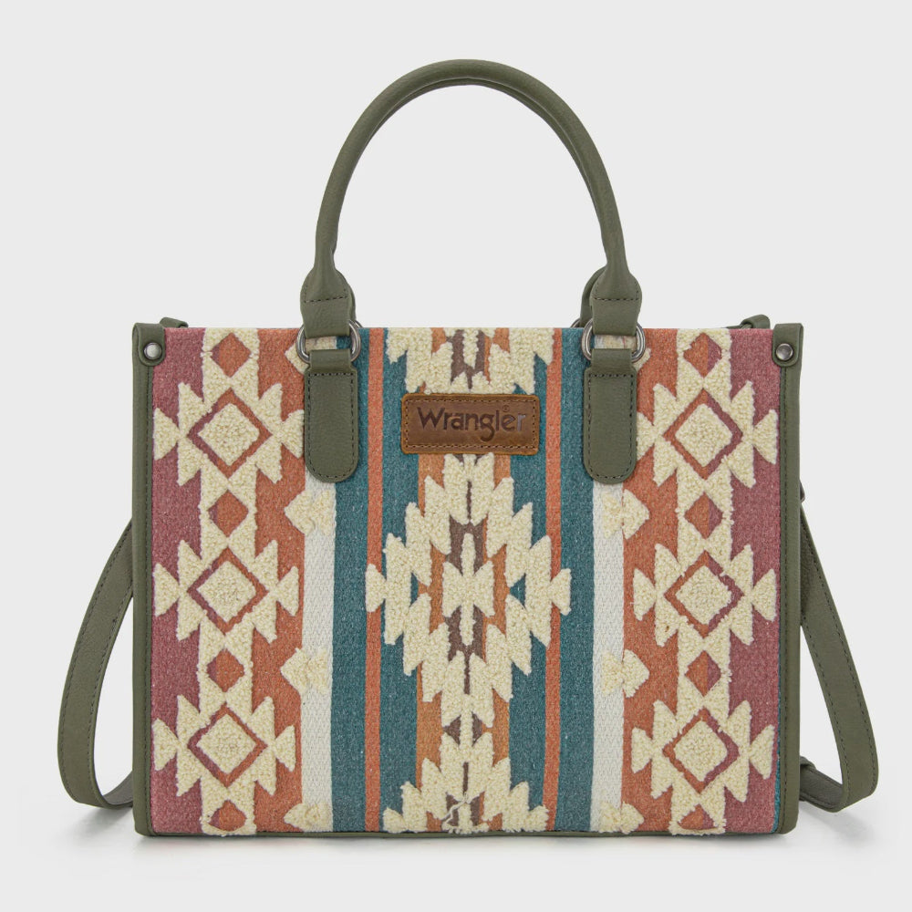 Sherpa Aztec Canvas Tote/Crossbody - Green