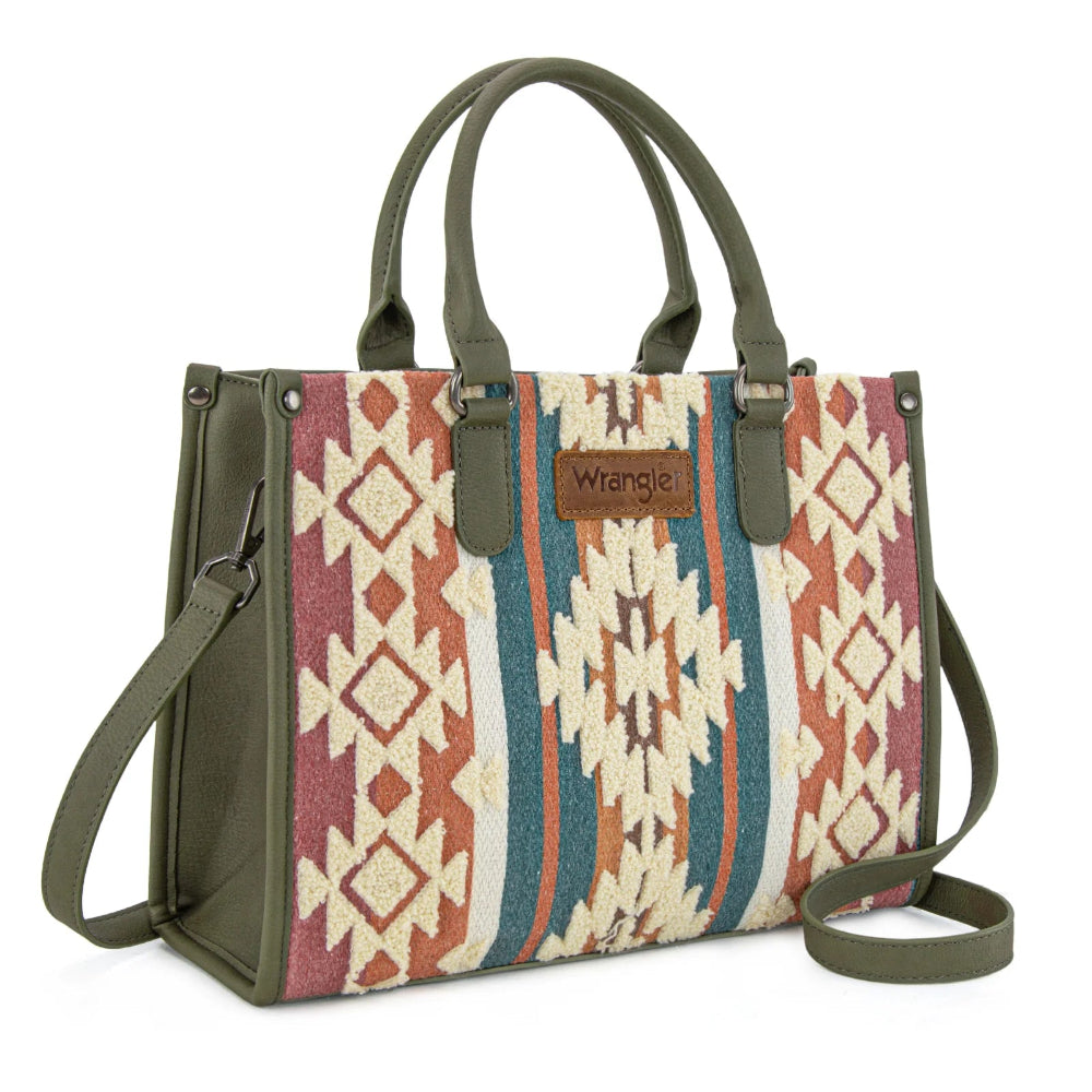Sherpa Aztec Canvas Tote/Crossbody - Green