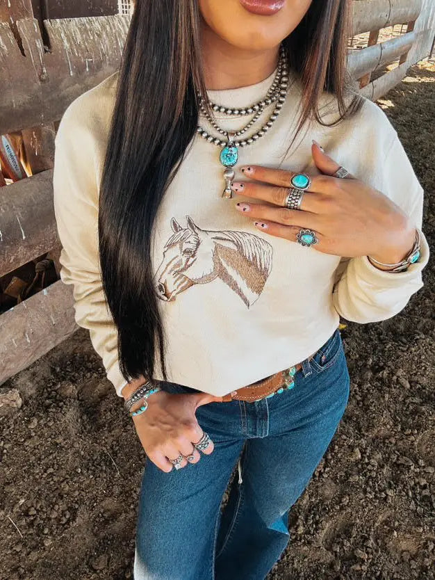 Horse Gal Crewneck Beige