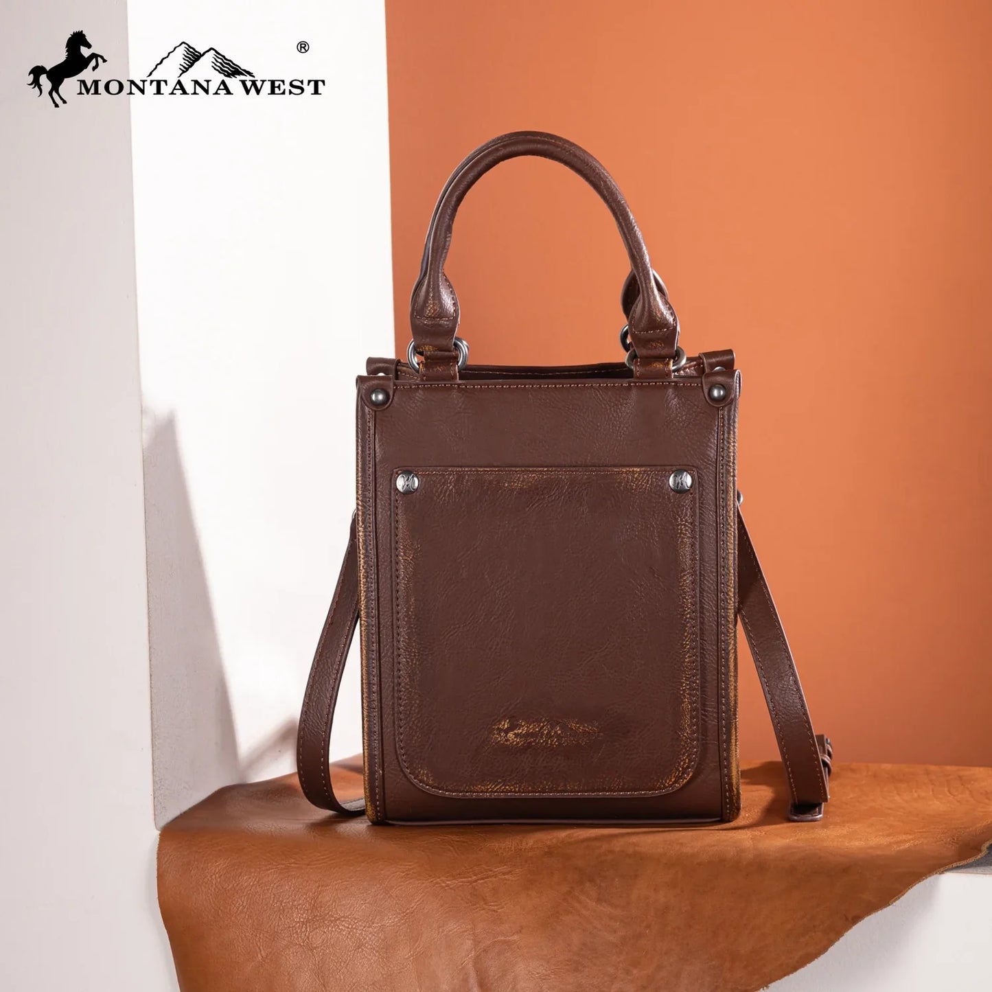 Embroidered Aztec Small Tote/Crossbody - Brown